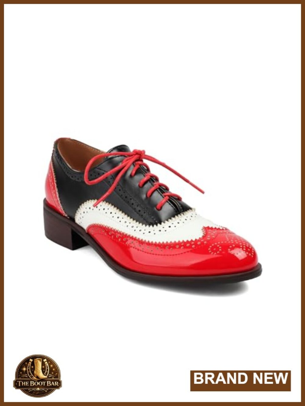 Faux Leather Lace-up Wingtips Oxfords Women Cutout Brogues Saddle Shoes